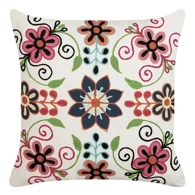 Embroidered Cotton Cushion Flower Pattern x cm Multicolour BAHRAICH