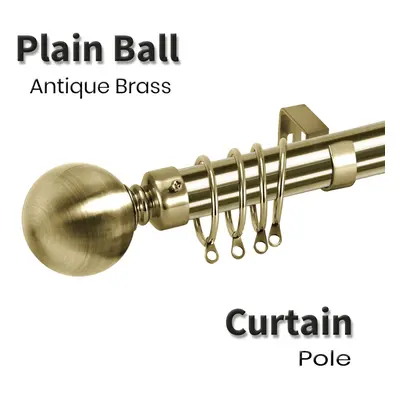 (160 x cm (63'-118' in), Antique Brass- Plain Ball) Extendable Curtain Poles Brackets Finials Fi