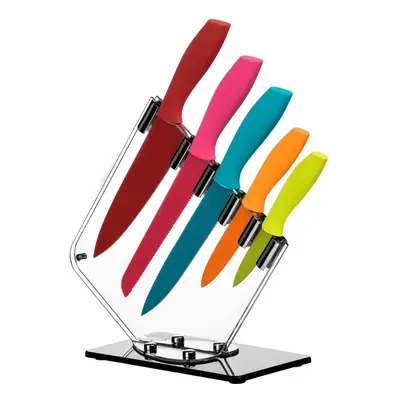 5Pc Knife Set With Acrylic Block, Multi-coloured