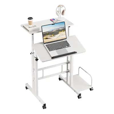 (No Power Outlets, White) Sit-Stand Workstation Height Adjustable Desk