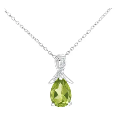 Jewelco London 9ct White Gold Round 2pts Diamond Pear 0.84ct Peridot Kiss Crossover Pendant Neck