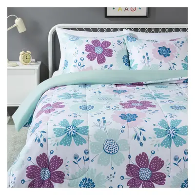 Amazon Basics - Piece Microfiber Kid's Comforter and Pillow Sham Set Full/Queen Purple Flowers B