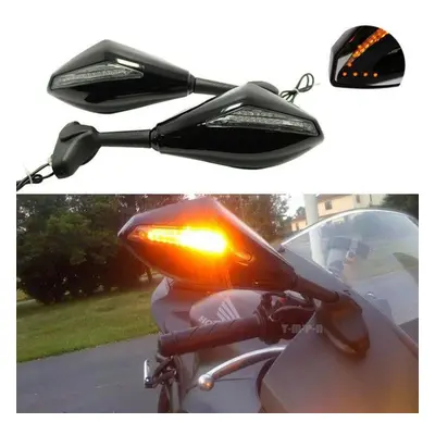 (black) Motorcycle Rearview Mirrors Led Turn Signal Integrated Indicator Lights Rear View Side M