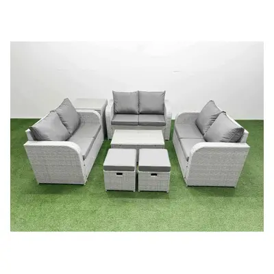 Fimous Seater PE Wicker Rattan Furniture Sofa Sets with Rectangular Coffee Table Seater Love Sof