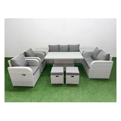 Fimous PE Rattan Garden Furniture Set Adjustable Lifting Dining or Coffee Table Stools Side Tabl