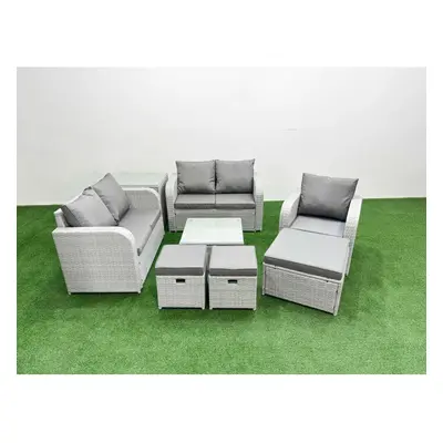 Fimous High Back Poly Rattan Garden Furniture Set with Reclining Chair Loveseat Sofa Indoor Outd