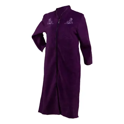 (Plum, Extra Large - UK 20/22) Slenderella Womens Zip Up Boucle Fleece Embroidered Dressing Gown