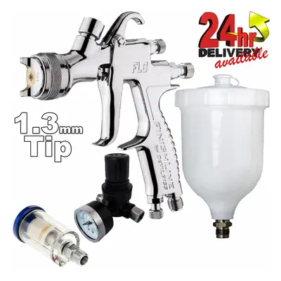 DeVilbiss FLG-5 1.3mm Paint Air Spray Gun + Air Filter & Pressure Regulator