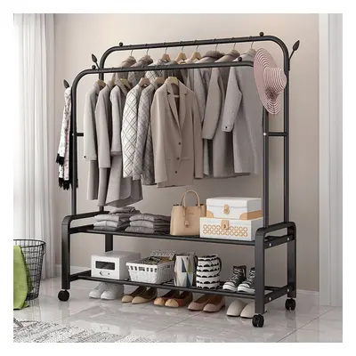 125CM Double Clothes Rail Mobile Clothes Display Stand with Shelf