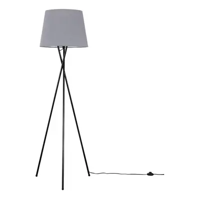 Modern Gloss Black Metal Tripod Floor Lamp with a Grey Tapered Shade - Complete with a 6w LED Bu