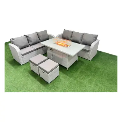 Fimous Outdoor Garden Furniture Sets Seater Wicker Rattan Furniture Sofa Sets with Firepit Dinin