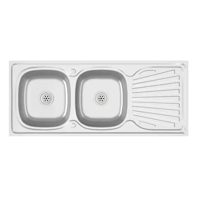 vidaXL Kitchen Sink with Double Sinks Silver 1200x500x155 mm Stainless Steel