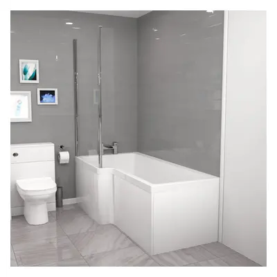 Cann L-Shaped LH Shower Bath, White Basin Vanity Unit with WC & BTW Toilet