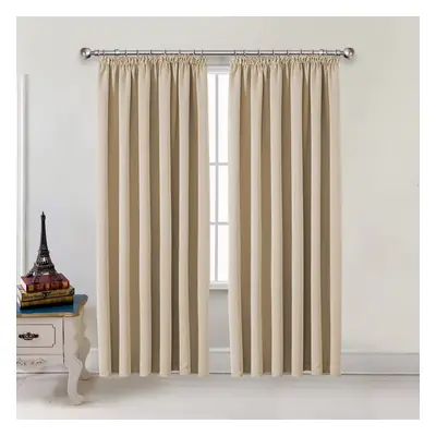 (Cream , 90" x 90") Thermal Curtains Blackcout Pencil Pleat Curtain