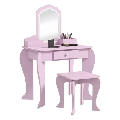 ZONEKIZ Kids Dressing Table, Cloud Design w/ Mirror, Stool, Drawer, Storage Box