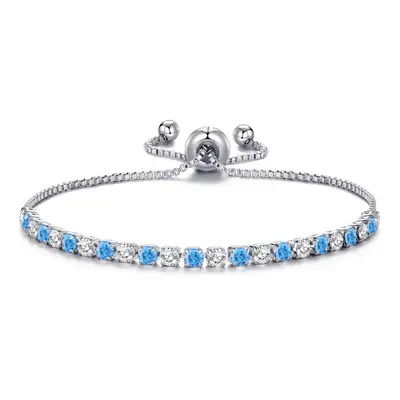 Philip Jones Silver Plated Adjustable Blue Tennis Bracelet Created with Zircondia? Crystals