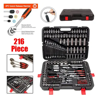 216Pcs Socket Set & Screwdriver Bit Rachet Driver 1/2" 1/4" 3/8"