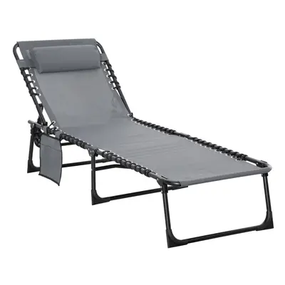 Outsunny Lounger Folding Reclining Camping Bed 5-position Adjustable Grey