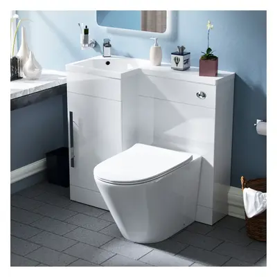 LH 900mm White Vanity Basin Unit, WC Unit & Ellis UF Back to Wall Toilet