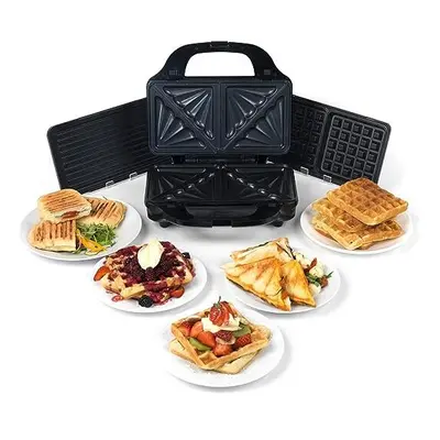 Salter EK2143 3-in-1 Snack Maker -Deep Fill Waffle Iron, Sandwich Panini Press & Toastie Maker, 