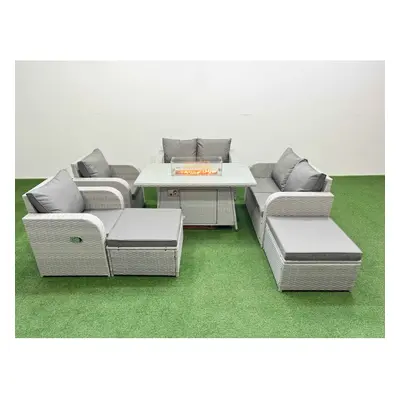 Fimous Seater Outdoor Reclining Chair Love Sofa Set Rattan Garden Furniture Set with Firepit Din