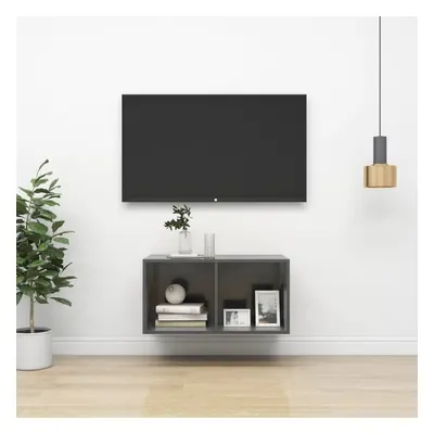 vidaXL Wall-mounted TV Cabinet High Gloss Grey Engineered Wood Unit Cabinet