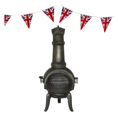 Cast Iron Chiminea Garden Heater Log Fire Pit Burner Chimenea Union Jack Bunting