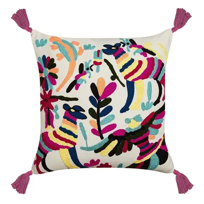 Embroidered Cotton Cushion Animal Motif x cm Multicolour RAIGANJ