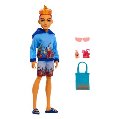 Monster High Scare-adise Island Heath Burns Doll with Flame Hoodie Swim Trunks & Beach Accessori