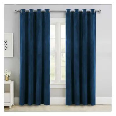 (Blue, 66" x 72" (167cm x 183cm)) Thick Velvet Curtains Pair Thermal Eyelet Ring Top