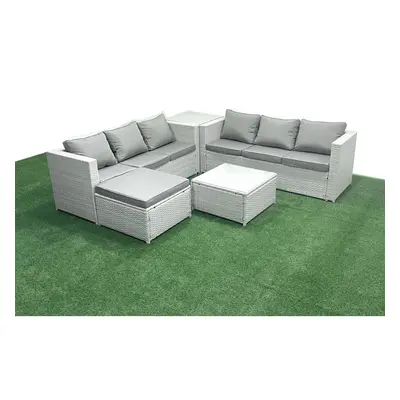 Fimous Rattan Garden Outdoor Furniture Set Seater Rattan Garden Sofa Set with Big Footstool Side