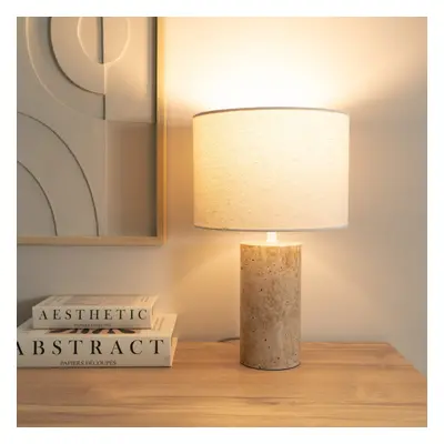 ValueLights Chloe Marble Effect Natural Table Lamp with Drum Shade