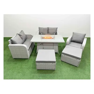 Fimous High Back Poly Rattan Garden Furniture Set with Reclining Chair Loveseat Sofa Firepit Din