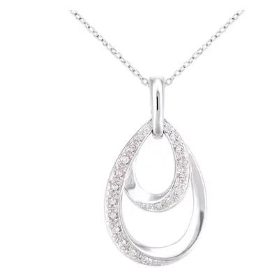 Jewelco London 9ct White Gold Round 7pts Diamond Avocado Twist Raindrop Pendant Necklace inch 46