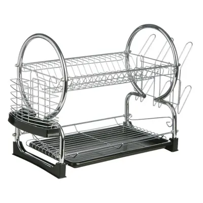 2 Tier Dish Drainer, Black & Chrome