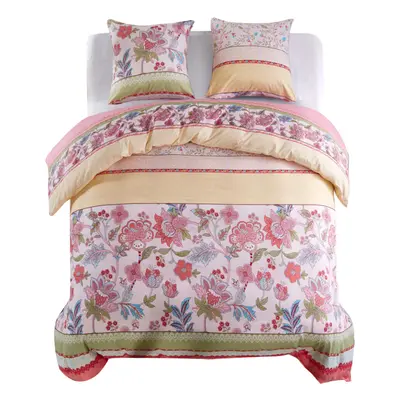 vidaXL Duvet Cover Set Duvet Slipcover Floral/Striped Pink 200x220/80x80 cm