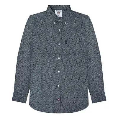 (S, Black) Lambretta Mens Tonal Paisley Long Sleeve Button Down Collar Shirt - Black