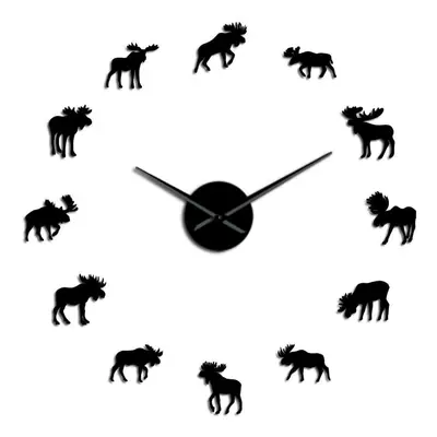 (Black) Inch Wildlife Moose DIY Giant Wall Clock Moose Silhouette Decorative Frameless Wall Watc