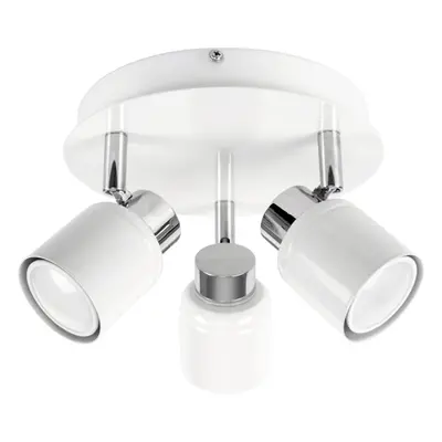 Modern Chrome & White Adjustable Way Round Plate Ceiling Spotlight - IP44 Rated - Complete with 