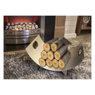 Fireside Log Holder Curved Silver Fireplace Wood Burner Accessories