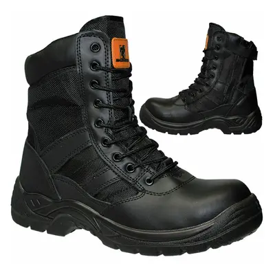 (11) MENS LEATHER SAFETY BOOTS Army Military Police Steel Toe Cap Combat Work Shoes