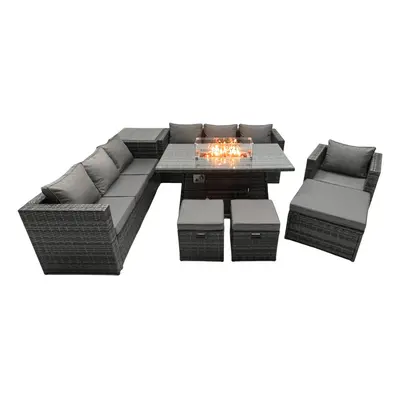 Fimous Rattan Garden Furniture Firepit Dining Set Seater Lounge Sofa Table Set with side table F