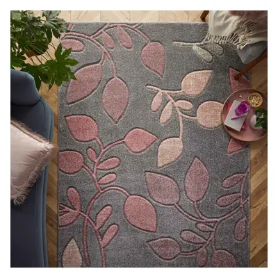 (16. V Floral - Pink Grey, x cm) Modern Geometric Floral Abstract Area Rugs Check Multi Coloured