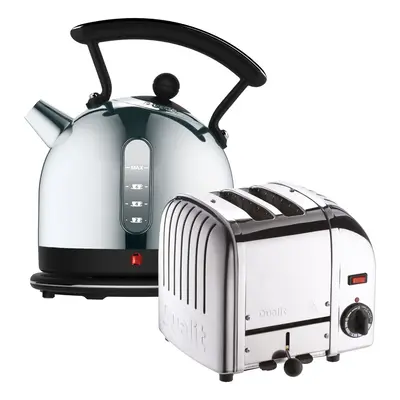 Dualit Classic Slice Toaster & Litre Dome Kettle Set, Black/Stainless Steel