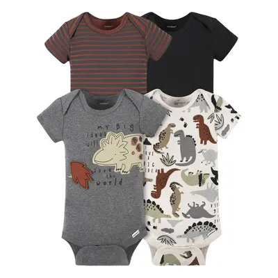 Gerber Baby Boys' 4-Pack Short Sleeve Onesies Bodysuits Dino Grey