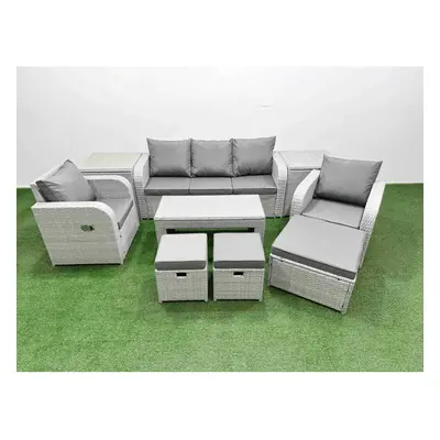 Fimous PE Rattan Garden Furniture Set Reclining Chair Sofa Lounge Sofa Set Side Table Stools Lig