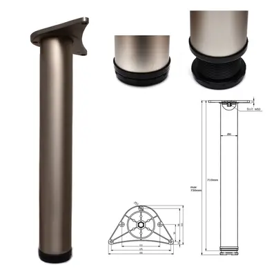 (4) 710mm Adjustable Satin Breakfast Bar Worktop Support Table Leg Ã¸80mm