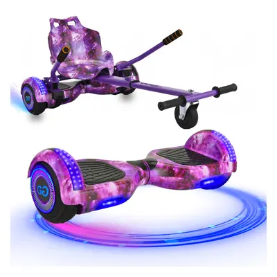 (Galaxy Purple Bundle) 6.5'' Hoverboard and Hoverkart Go Kart LED Bundle