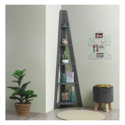 Riva Scandinavian Retro Corner Ladder Bookcase Shelving Shelf Dark Grey Tier