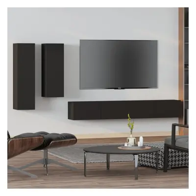 vidaXL Piece TV Cabinet Set Black Engineered Wood